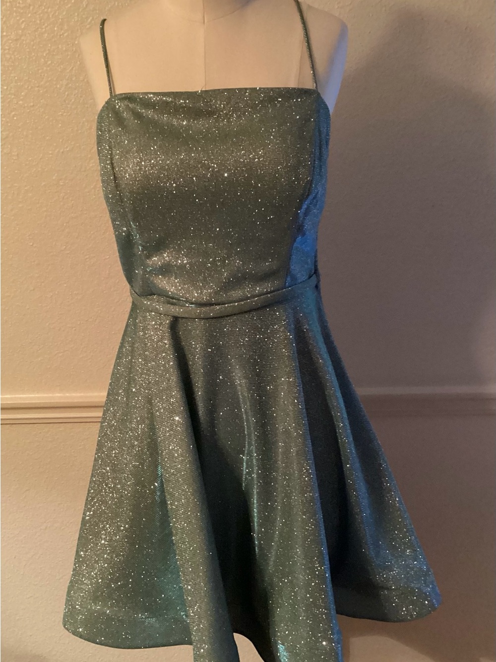 City Studio Teal Sparkle A-Line Mini Dress